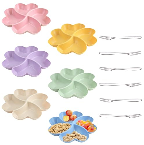 SHILIPAIJC 6 Piezas Bandeja Aperitivos con 6 Tenedores de Fruta, Reutilizables Plato Aperitivos con Compartimentos, Plato de Snacks Bandejas para Snacks, Almacenar Nueces, Fruta, Dulces