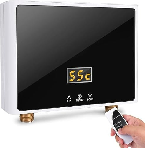 5500W Instant Tankless Hot Water Heater, Mini Electric Water Heater with with Remote Control Touch Screen Digital Display, Under Sink Water Heater for Kitchen Bathroom Washing (Black)