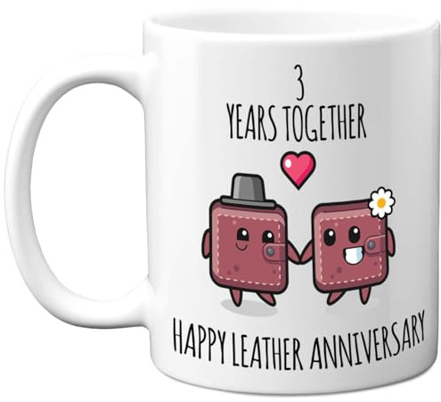 Stuff4 3rd Anniversary Mug Gift for Women and Men, 3 Years Together | Happy Leather Anniversary Wedding for Wife or Husband Son Daughter Brother Sister, 11oz Ceramic Coffee Mugs Gifts