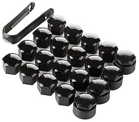 20 Pcs 17mm Wheel Nut Covers - Black 17mm Wheel Nut Caps Bolt Covers, Universal Fit, Including 16 Standard Ones & 4 Locking Ones with Removal Tool