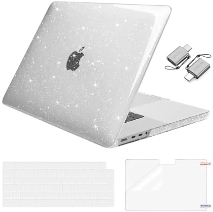 MOSISO Hülle Kompatibel mit MacBook Pro 16 Zoll 2024 2023 2022 2021 M4 M3 M2 M1 A3403 A3186 A2991 A2780 A2485 Pro Max,Sparkly Glitter Hartschale Case &Tastaturabdeckung&ScreenFilm&Type C,Transparent