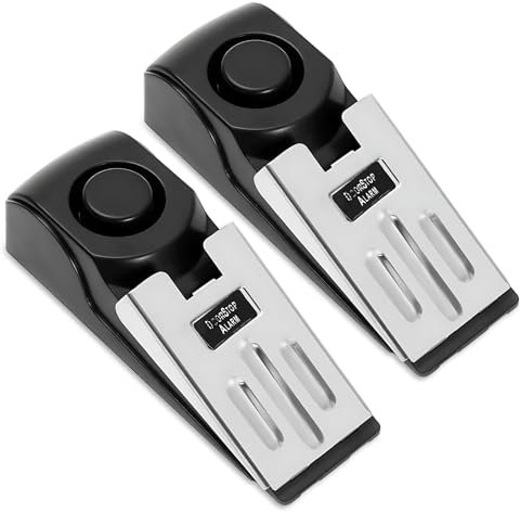 Lot de 2 butoirs de porte avec alarme en caoutchouc antidérapant et alarme pour hôtel, maison, voyage
