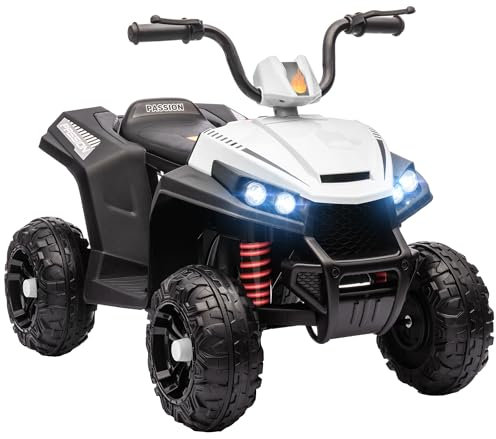 AIYAPLAY Elektro Quad für Kinder 12V Kinderquad mit 4-Rad-Federung, MP3-Musikplayer, Kinderfahrzeug mit Scheinwerfer, Vorwärts- und Rückwärtsgang, für 3-5 Jahre Kinder, 5 km/h, Metall, Weiß