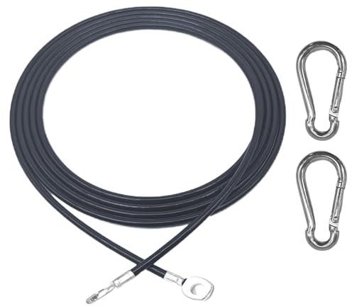 CampTeck U7281 Câble Acier Inoxidable Gymnastique, Fil d'acier de Rechange pour Multi-Gymnase, Câble Acier de Poulie de Fitness avec 2 Mousquetons - Noir - 3m