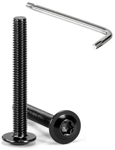 Tunejoy 20 Pièces Vis à Tête Bombée Torx avec Bride Noir M5 x 40 mm Vis à Six Pans Creux en Acier Inoxydable A2 V2A Boulons à Tête Hexagonale avec Clé T25 Filetage Complet