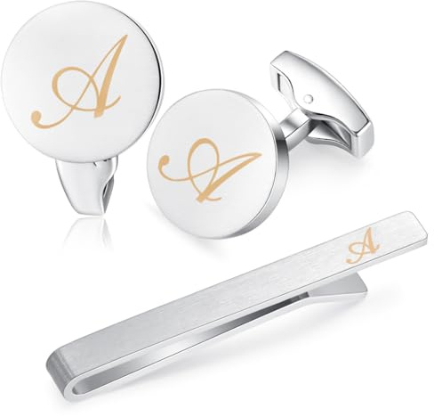 HONEY BEAR manschettknappar & slipsnål slipsklämma set initialer bokstav män bröllop manschettknapp silver, 5,4 cm, 5.4cm, Koppar, Ingen ädelsten