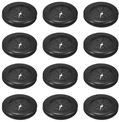 M METERXITY 12-Pack Passacavi In Gomma per Cablaggio 30mm Passacavi Doppia Faccia Flessibile Copertura Foro Scrivania per Cavi/Fili Protezione [Nero, A Forma Di Petalo]