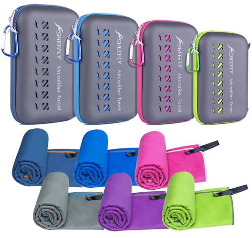 SHEEFLY Microfibre Travel Quick Dry Towel,Ultra Compact Soft Lightweight Gym Towel for Beach Sports Swimming Gym Yoga Camping Hiking (S:40cm*80cm+40cm*80cm-Navy Blue)