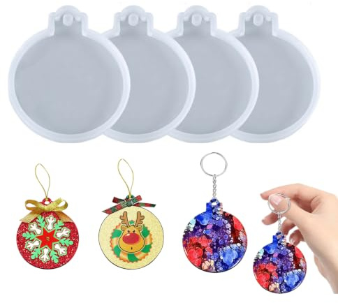 4 Stück Weihnachten Resin Silikon Formen, Silikon Gießform Weihnachten Kleine Gießformen Für Flache Weihnachtskugeln Mit Muster DIY Silikonformen Für Festlichen Schmuck DIY Weihnachts Hängeornamente
