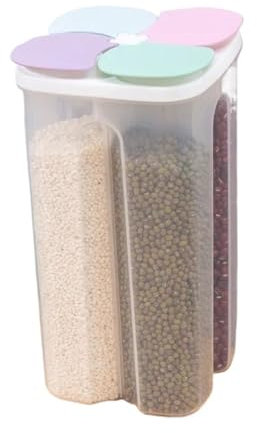Contenitore per cereali da cucina Contenitore per alimenti in plastica con 4 griglie Contenitore per cereali in barattolo sigillato(2.3L-LightColor,1pcs)