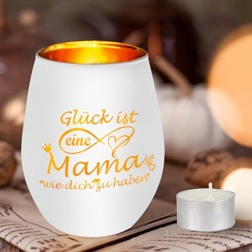 Mama Geschenk, Seutgjie Muttertagsgeschenke für Mama Geburtstag Muttertag Glückslicht Windlicht aus Glas mit Gravur Teelichthalter mit Kerze Personalisierte Kerzenständer