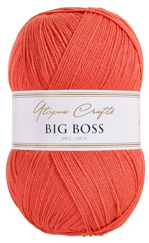 Utopia Crafts Big Boss 400g Hilo Acrílico Punto & Ganchillo – 1200m Ovillo, Lavable Máquina, Certificado Oeko-Tex, para Jerseys, Mantas, Bufandas & Gorros (Rojo Coral)