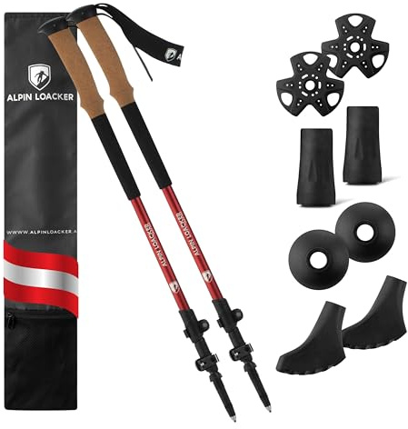 ALPIN LOACKER Bâtons de randonnée télescopiques en Aluminium et Carbone avec poignée en liège I Bâtons de Marche Nordique légers pour Homme et Femme pour Le Ski et la randonnée I Bâtons de Trekking