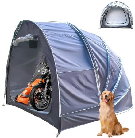 Tenda Da Moto Appeso 2 in 1 Copri Moto Da Esterno con Doppie Porte per 2-5 Biciclette Copri Scooter Da Esterno Tettoia per Auto Da Esterno,Black