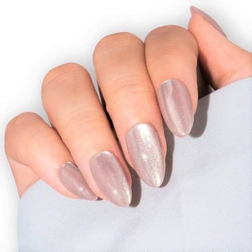 Levimimo Pressa på naglar mandel - Rosa kattögon pressa på naglar korta, Soft Gel Fake Nails med nagellim i 12 storlekar - 24 Återanvändbara Fake Nails Kit, Pink Crystal