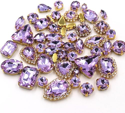 ZGXNYI Cadena de Copa con Borde de Cristal y Piedras de Cristal con engaste de Garra Dorada, Accesorios de Costura for Ropa, Varios tamaños y Formas(Crystal Violet)