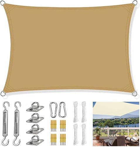 Windabweisendes Outdoor-Markise mit Befestigungsset und Abspannseil, quadratischer/rechteckiger Sonnenschutz für Schwimmbad, Garten, Teich, erhältlich in 2 m, 2,5 m, 3 m, 3,6 m, 4 m, 5 m, 6 m, 7 m