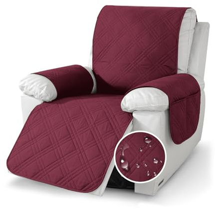 YushengTai Sesselschoner, Sesselschoner für Relaxsessel 100% Wasserdicht, Anti-Slip 1 Sitzer, Maschinenwaschbar Sessel Überzug für Fernsehsessel mit 4 Taschen, 2 Verstellbaren Riemen (Rot)