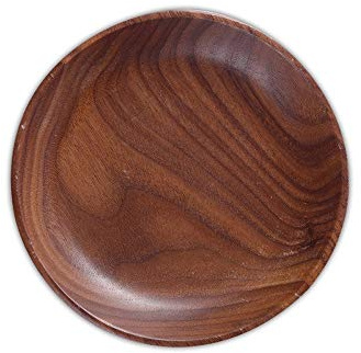 JINGYAN Plato de Comedor Plato de Cena, Nuez sólido Redondo Plato Madera Platos platillos Bandeja té Postre Pan