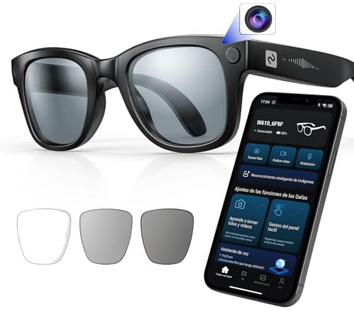 smartia – Gafas Inteligentes con cámara, App incluida español, Gafas Bluetooth Manos Libres con IA GPT 5 integrada por Voz, Smart Glasses fotocromáticas y Traducción en 20 Idiomas, cámara de 33 MP 4K