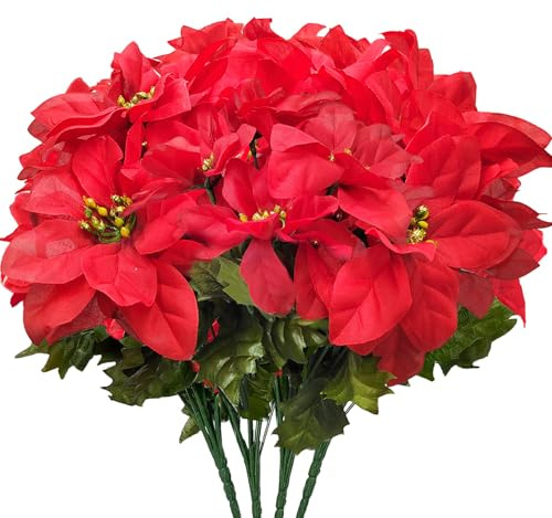 YCICHE Künstlicher Weihnachtsstern Künstlich, 4 Stück Weihnachtsblumen Rot, Weihnachtsstrauß Künstlich, Kunstblumen Weihnachten Weihnachtssterne Deko, für Hochzeit Party Home Vase Weihnachtsbaum deko