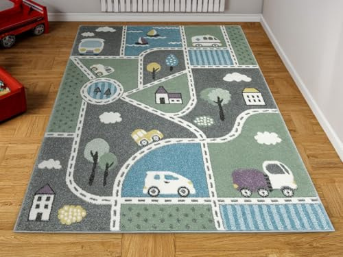 AKCILA Lima rechteckig Kurzflor Teppiche Jungen Straßen Autos 250x300 cm Kinderzimmer Teppich, Babyzimmer Tepich, Teppich Schlafzimmer,Teppiche Gegend, Kids Carpet, Kinderteppich