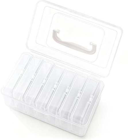 SXTDKMJ indexkortslåda, kortlåda med handtag spelkort etui med genomskinlig ordförrådslåda innehåller 7 integrerade förvaringslådor för inlärningskort, visitkort