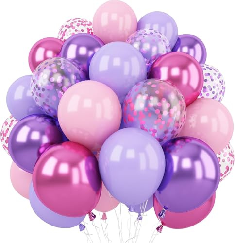 Luftballons Rosa Lila CUTEDECOR 60 Stück 12 zoll Ballons Pastell Violett Metallic Ballons Pink Konfetti Ballon Set für Frauen Mädchen Geburtstag Hochzeit Verlobung Einschulung Party Deko