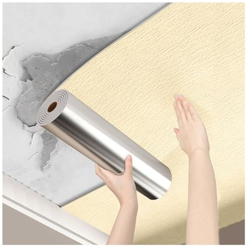 Deckenpaneele Selbstklebend - Deckenplatten Styropor, Selbstklebende Deckenverkleidung Feuchtraum, Isoliertapete Selbstklebende Tapete für Wände mit Abblätterndem Putz/Feuchtigkeit(Beige,W75cmL5m)