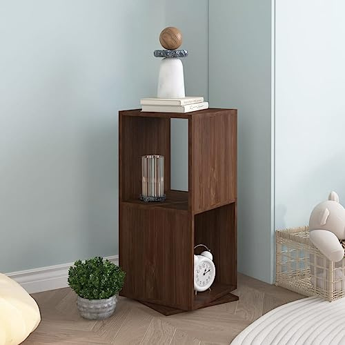 Fangmaliuyun Drehregal Braun Eiche 34,5x34,5x75,5 cm Holzwerkstoff Melamin 360° Rotierendes Standregal mit 2 Böden Modernes Lagerregal für Wohnzimmer Schlafzimmer Büro Flur