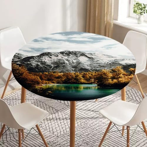 Odot Tischdecke Abwaschbar Rund mit Gummizug, Tischdecke Rund 60-180cm Abwischbar Wasserdicht Gartentischdecke für Draußen Spanntischdecke für Garten Versammlung, Meereslandschaft (See,180cm)