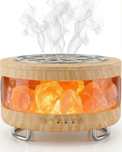 BZGG 4-in-1 Ultrasonic Essential Oil Diffuser & Himalayan Salt Lamp, Humidifier & 7-Color Night Light,Timer,Ultra-Quiet Operation and Auto Shut-Off for Bedroom,Office,Yoga Studio Relaxation, Light