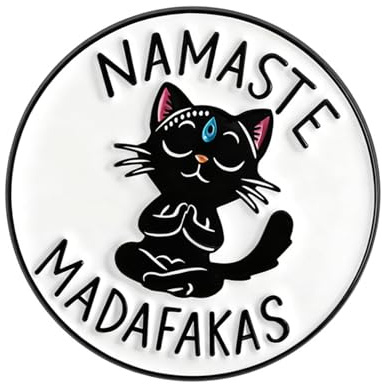 Spilla smaltata a forma di gatto nero in posa Namastes con animale umorismo per gioielli in stile cartone animato regalo gioielli animali
