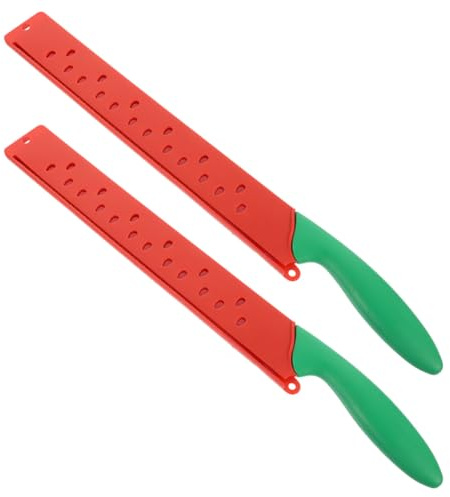 FELTECHELECTR Cuchillo para Cortar Sandía y Frutas de Acero Inoxidable Borde Dentado, Hoja Alargada, Juego de 2 Piezas para Cocina Doméstica y Decoración de Pasteles