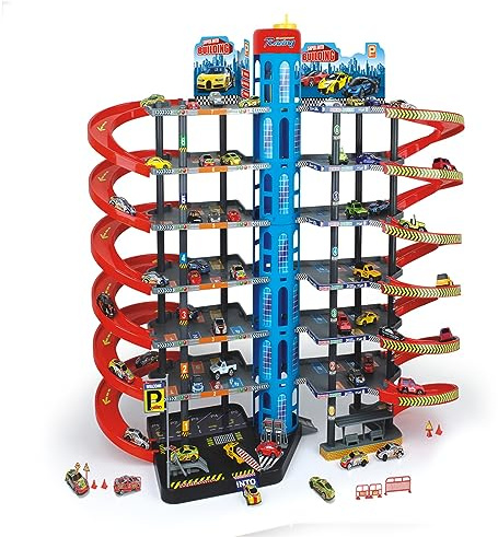Parkgarage Spielset mit Autos und viel Zubehör für Kinder Autogarage Parkhaus Garage Spielzeugautos zur Auswahl (XXL Parkgarage mit 10 Spielautos)