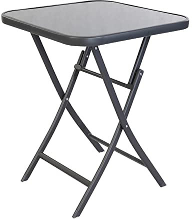 Mojawo® Bistrotisch Klapptisch Glas/Metall 60x60xH70cm Anthrazit/Dunkelgrau mit getönter Glasplatte Eckig Balkontisch Gartentisch Glastisch