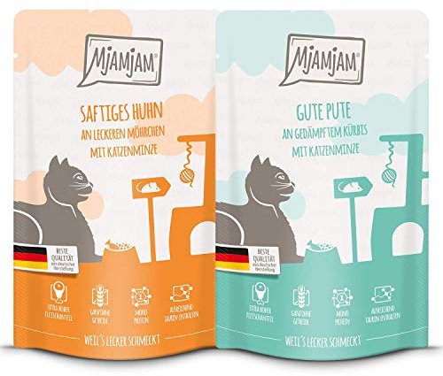 MjAMjAM – Premium våtfoder för katter – monopaket 1 125 g, 12-pack (12 x 125 g), naturlig med extra mycket kött