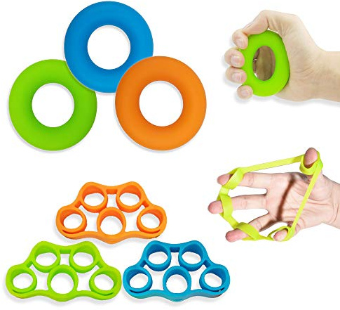 Hand Grip Strengthener, Finger Exerciser, Grip Strength Trainer (6 PCS),New Material,Forearm Grip Workout, Finger Stretcher, Relieve Wrist Pain, Carpal Tunnel (Large)