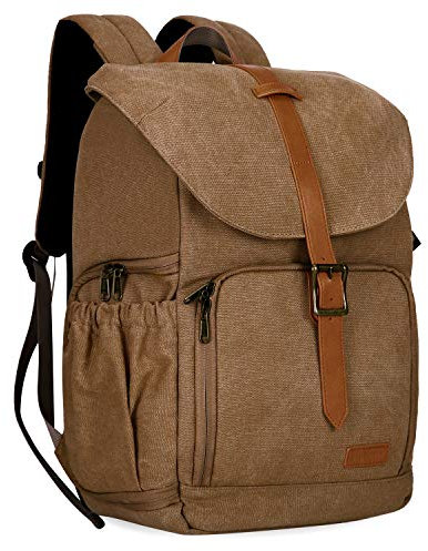 bagsmart Fotorucksack DSLR Kamerarucksack Canvas Diebstahlsicher Wasserabweisend mit Regenschutz für 15 Zoll Laptop, Spiegelreflexkamera, Objektive, Zubehör, Stativ, Brown