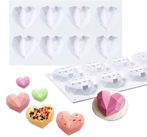 YONII Muffa del Dessert del Cuore della Muffa del Vassoio della Mousse del Diamante del Cuore del Silicone per la Decorazione della Torta, la Fabbricazione della Caramella, Il bigné, (8 Tazze)