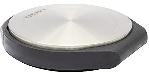 WAGNER Design-Boden-Türstopper SCREW OR GLUE DESIGN - Durchmesser Ø 90 x 105 x 20 mm, Zinkdruckguss in Edelstahloptik gebürstet, Puffer thermoplastischer Kautschuk zum Hinstellen - 15512001