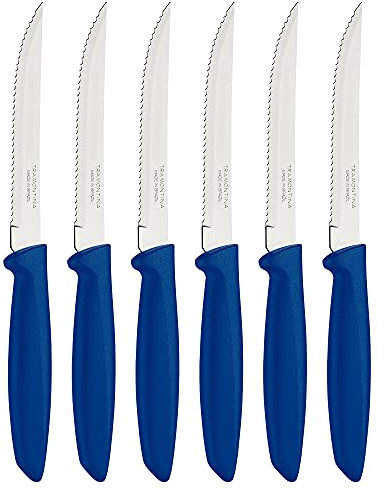 Tramontina Set di Coltelli Dentati per Carne 6 pezzi, Colore Blu, Acciaio Inossidabile, Plenus
