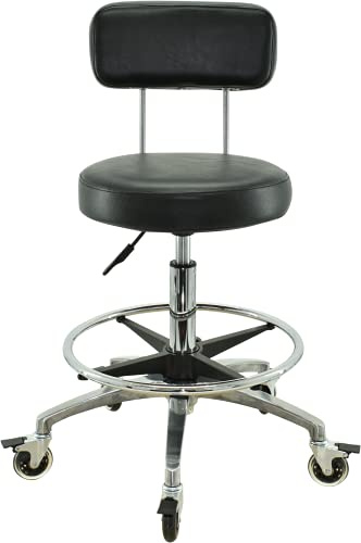 VAKON SALON - Rollhocker mit Lehne und Fußring - Premium Rollen mit Bremse - Höhenverstellbarer von 55-75 cm - Drehhocker Arbeitshocker Praxishocker