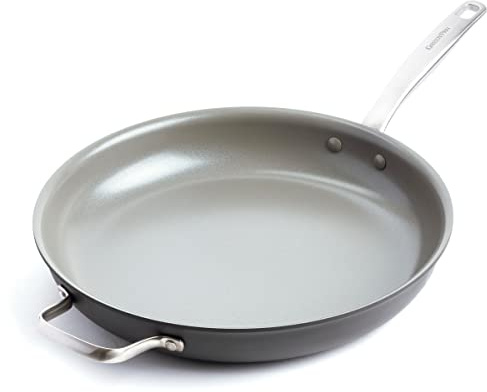 GreenPan Chatham Hard Anodized Healthy Ceramic Nonstick, 13 Frying Pan Skillet with Helper Handle, PFAS-Free, Dishwasher Safe, Oven Safe, Gray