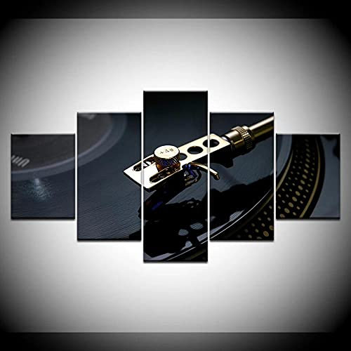 MPPSU DJ-Turntable-Paintings-Classic-Nostalgie-Plattenspieler Wanddekoration Wohnzimmer Leinwandbild Jugendzimmer Poster Set Modern 5 Teiliges Wandbild Bedroom Decor XXL Bilder Mit Rahmen 150 * 80cm