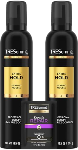TRESemmé Shaping Mousse, Extra Hold 2-Pack – Moisturizing Hair Mousse for Sculpting, 24H Frizz Control + Keratin Mask