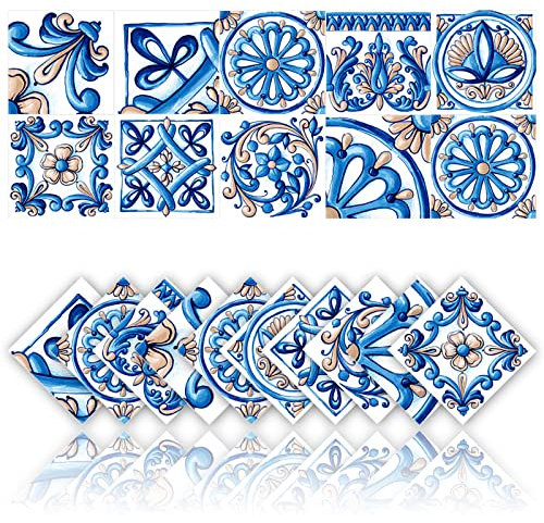 Cendray 20 Pz Adesivi per Piastrelle Cucina e Bagno Adesivi Decorazione Murale Impermeabile PVC Autoadesivo Decorazione Mosaico Stile Architettonico retrò (10x10cm,Blu)