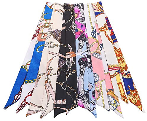 Yolev 6 Stück Seidenschal Seidentuch Damen Haare Gemischtes Design Satin Ribbon Seidentücher Scarf Mode Schmal Handtasche Griff Tasche Band Schal Haartuch Damen Zum Binden
