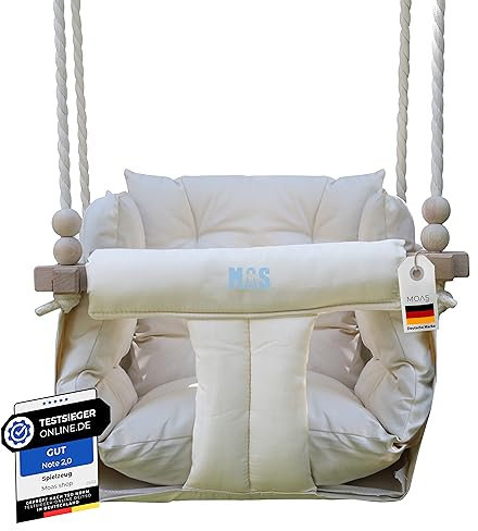 MOAS SHOP® Babyschaukel Indoor aus Hainbuche-Holz mit Anker- und Befestigungsmaterialien für die Decke, Babyschaukel Garten, Schaukel Tragfähigkeit bis 25 Kg, Kinderschaukel Indoor, Kleinkind Schaukel