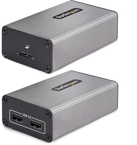 StarTech Extensor USB 3.0 de 2 Puertos sobre Fibra Multimodo OM3 LC/LC 350m | Inmune a interferencias electromagnéticas EMI, Sin drivers, Compatible con Windows/macOS/Linux, Incluye 2 módulos SFP+ 10G